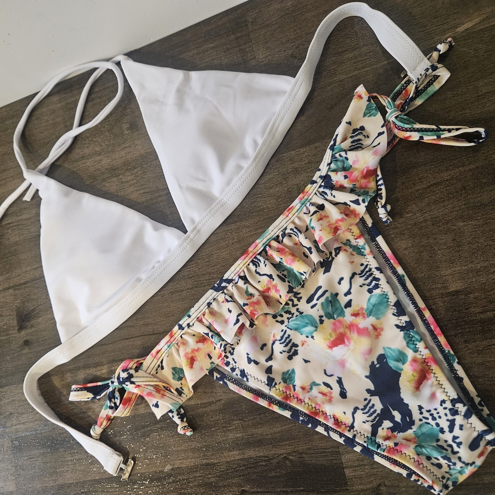 Swim Floral Bikini Set - White and Multicolor